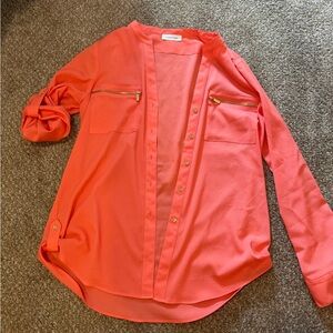 Calvin Klein Coral Blouse with Gold Accents